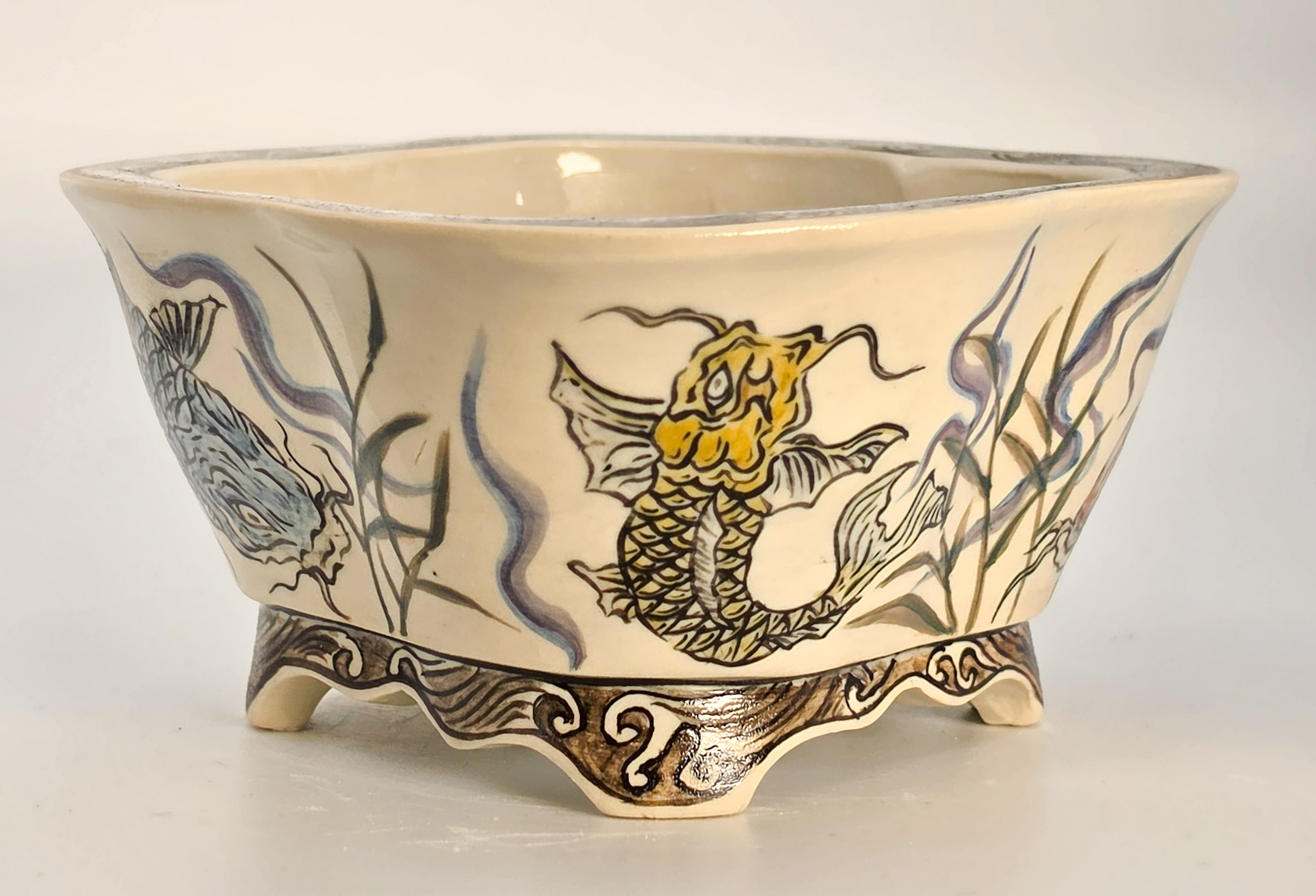 Bonsaischale Kouzan Takayama Japan handbemalt 14x13x6cm