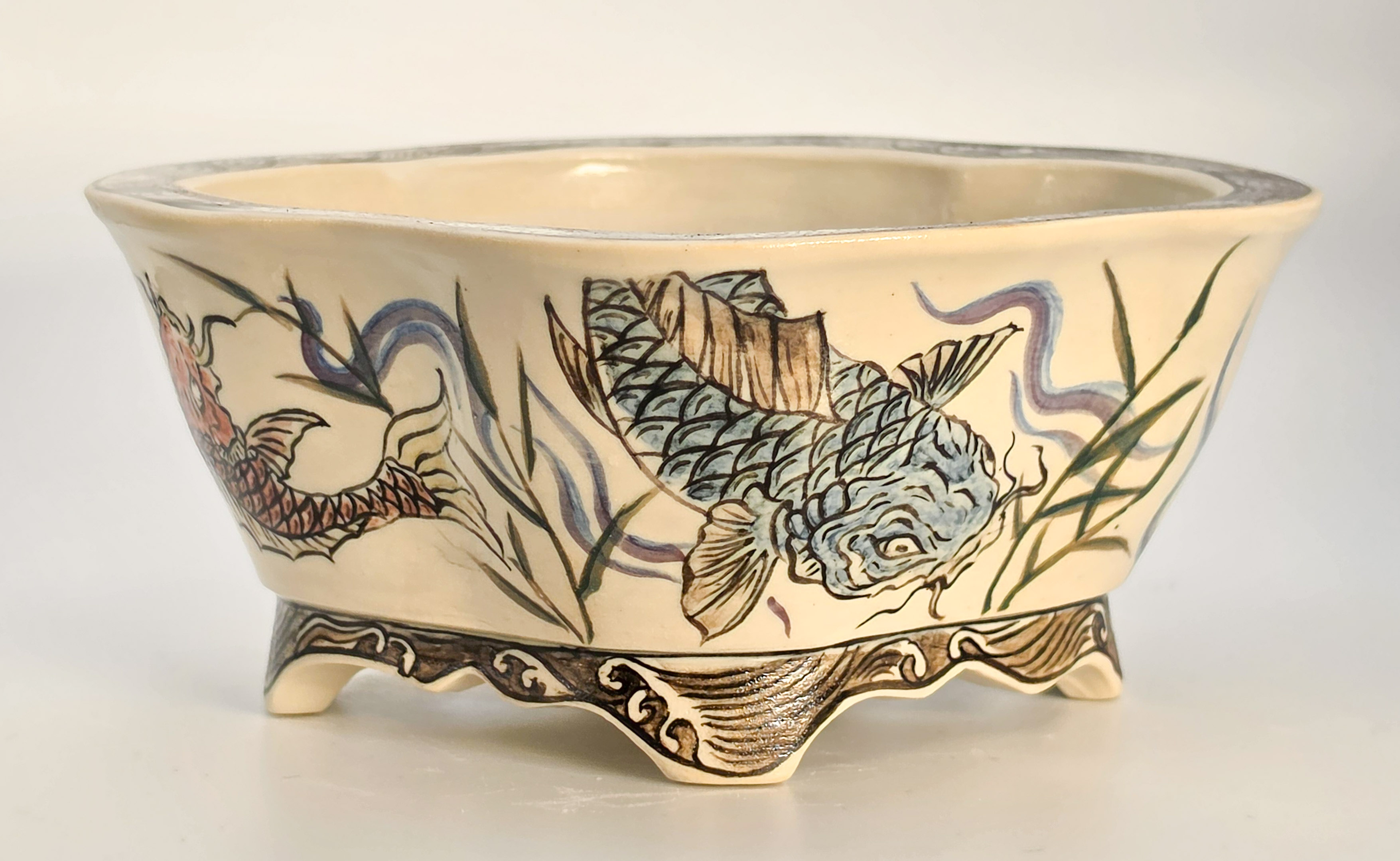 Bonsaischale Kouzan Takayama Japan handbemalt 14x13x6cm