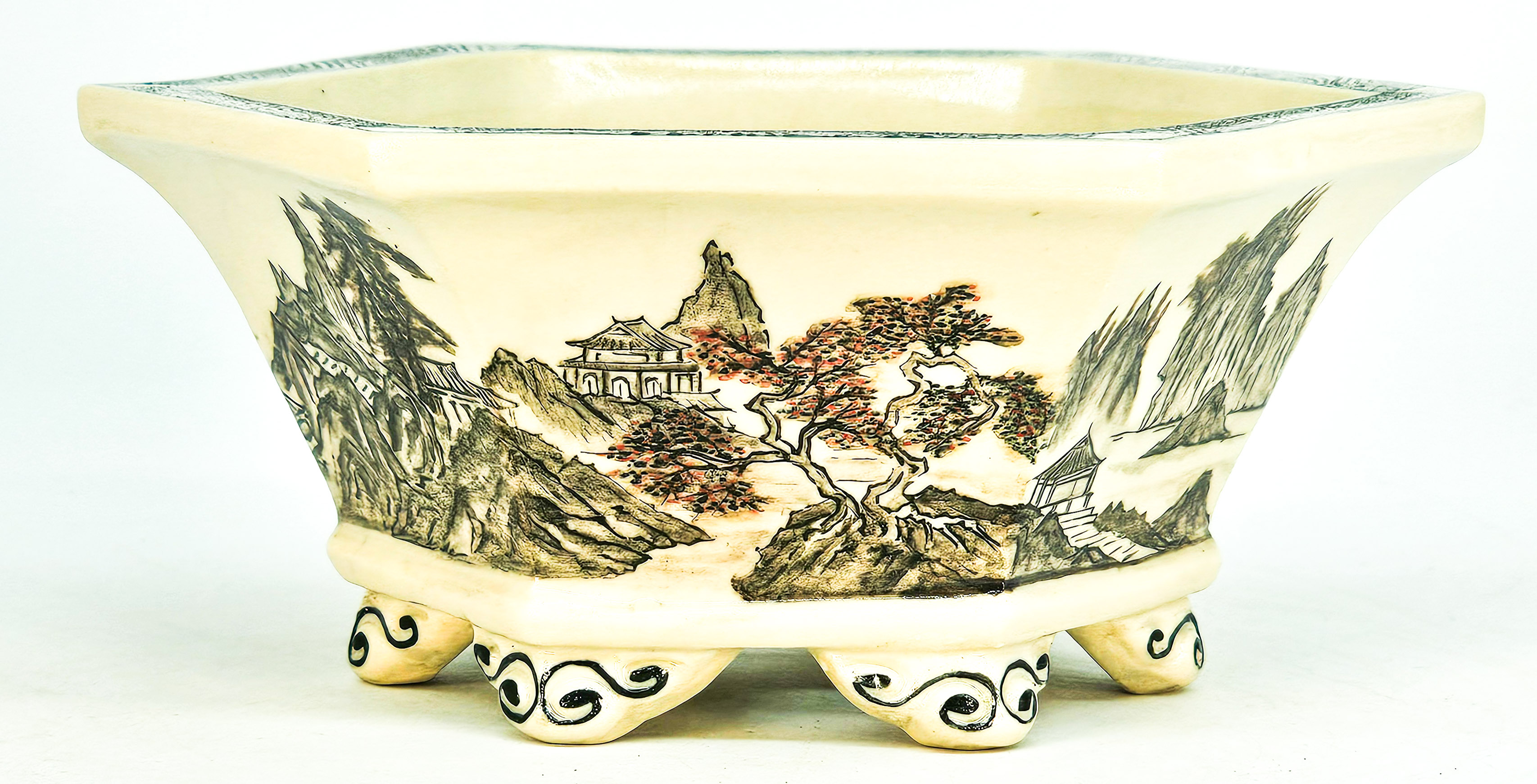 Bonsaischale Japan KouzanTakayama handbemalt 16x14x6,5cm